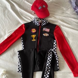 Spirit Medium Kids Size Race Car driver jumpsuit costume with cap